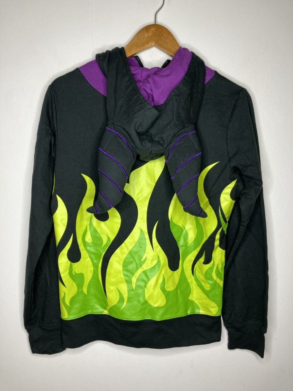 Disney Parks Maleficent Horns Hoodie Women's L Black Purple Green Full Zip - Picture 6 of 9